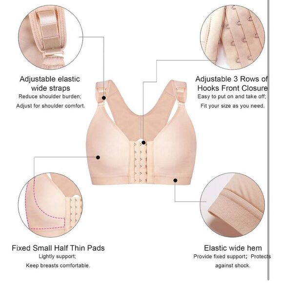 YIANNA Womens Post-Surgery Front Closure Brassiere Sports Bra, YA83288-Beige-M - Picture 5 of 8